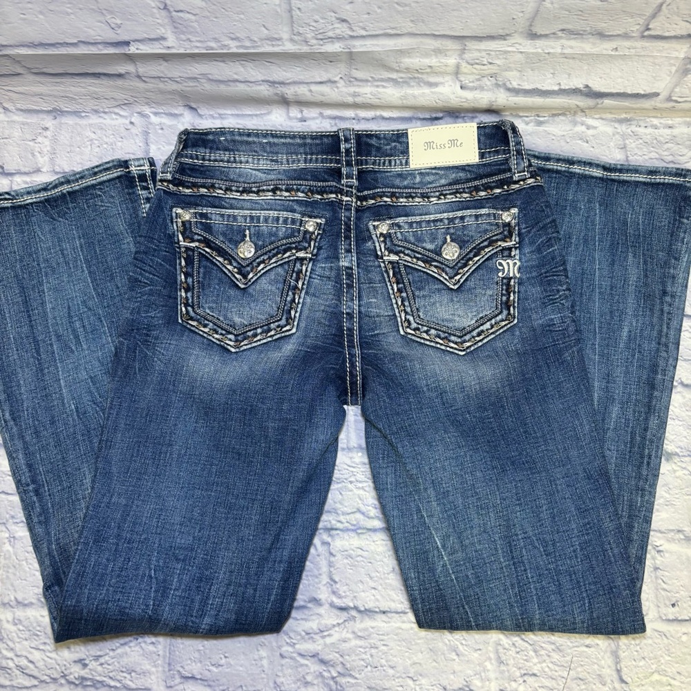 Miss Me Los Angeles Curvy Boot Cut Embellished  Beaded Jeans Bling Size 27x29.5